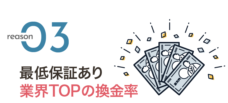 最低保証あり業界TOPの換金率